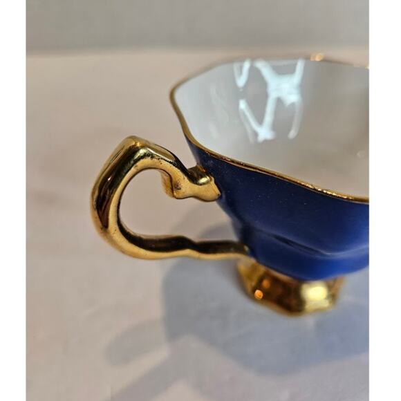 Elegant Royal Stafford Bone China Teacup & Saucer Set: Blue Rose  Gold Accents - Picture 5 of 10